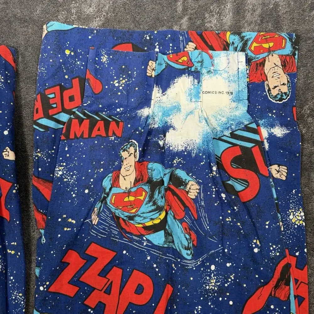 Superman Curtains Pair Vintage DC Comics Lined Navy Red 54x68 Each